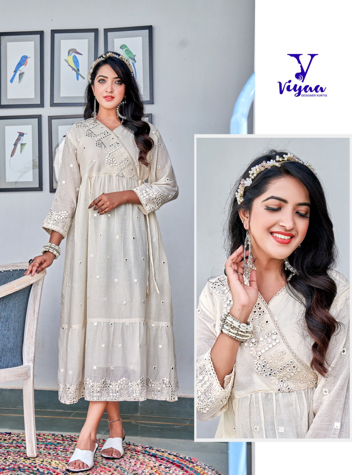 Milky Mul Mul By Viyaa Cotton Designer Anarkali Kurtis Catalog